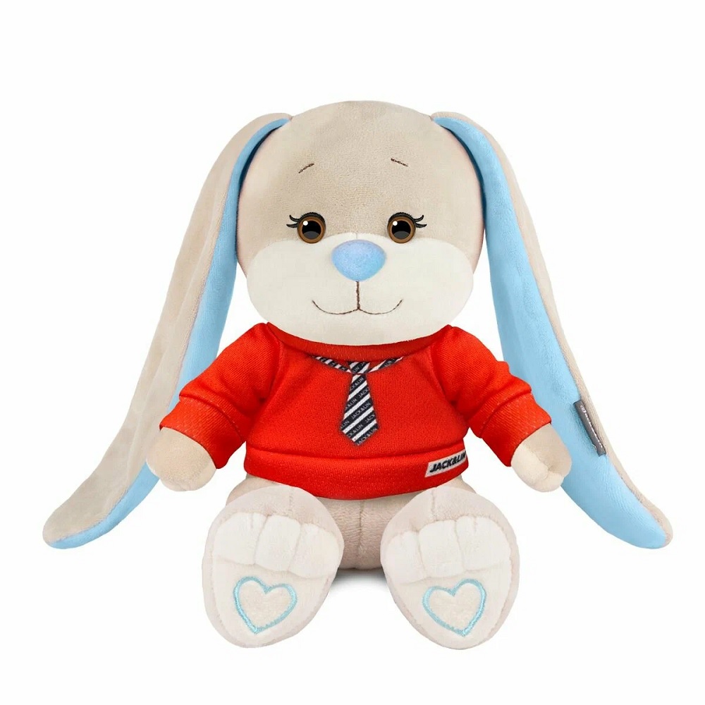 Игрушка мягкая MaxiToys Jack&Lin Зайчик Жак в красном свитшоте с галстуком, 20 см, в коробке