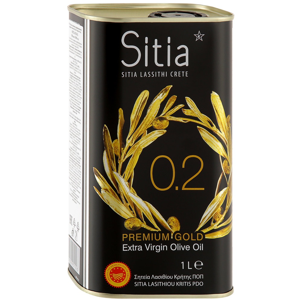 Масло оливковое Sitia Extra Virgin P.D.O. 0,2%, нерафинированное, холодного отжима, жестяная банка, 1 л