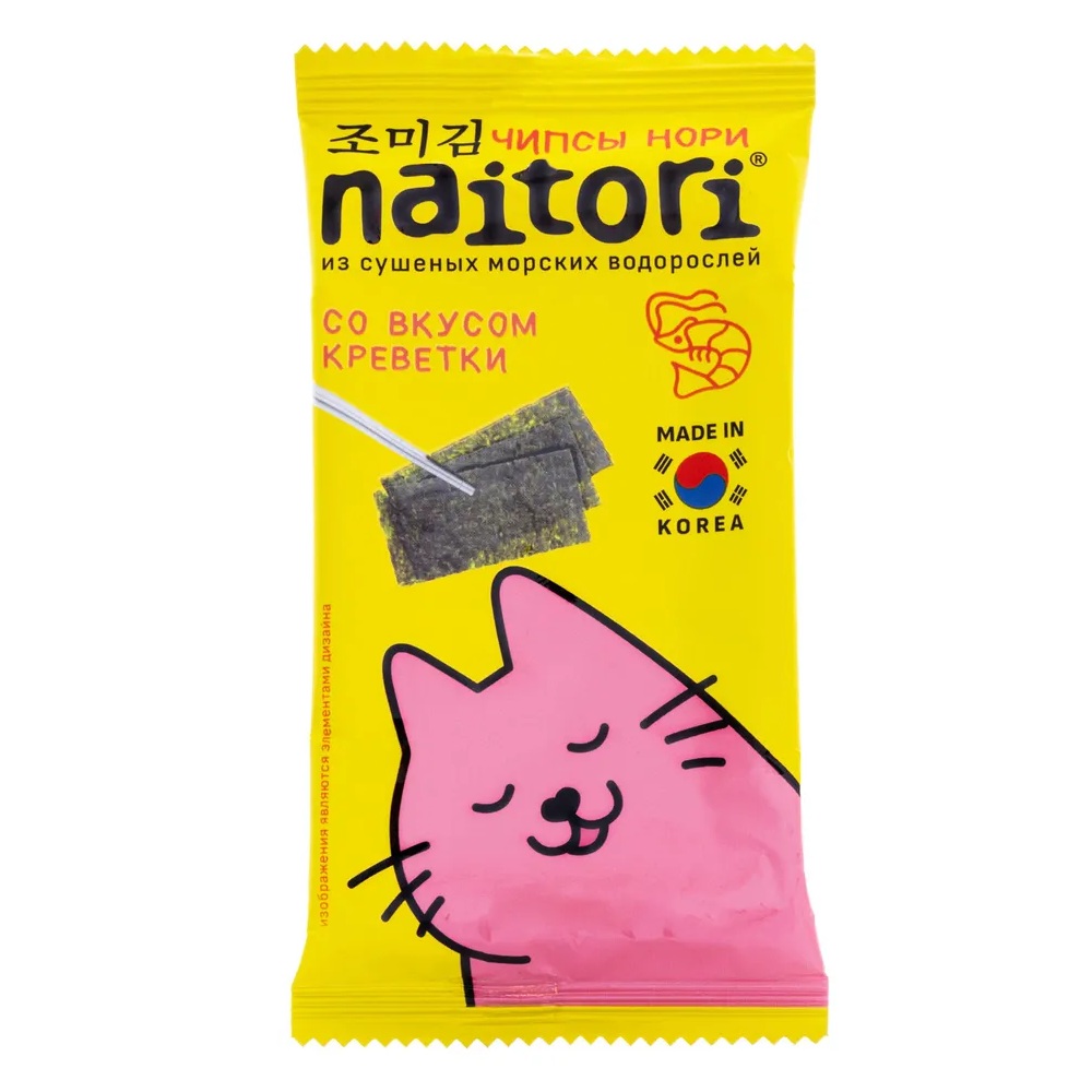 Чипсы Naitori Нори из сушеных морских водорослей со вкусом креветки, 3 г