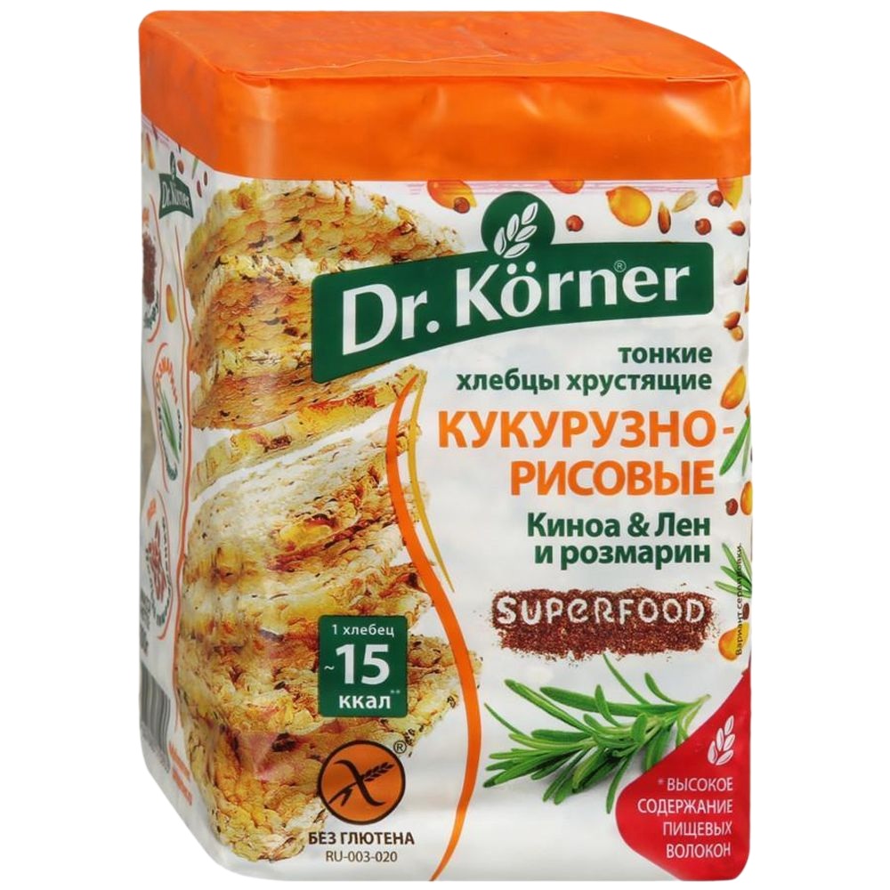 Хлебцы Dr.Korner кукурузно-рисовые с киноа, льном и розмарином, 100 г
