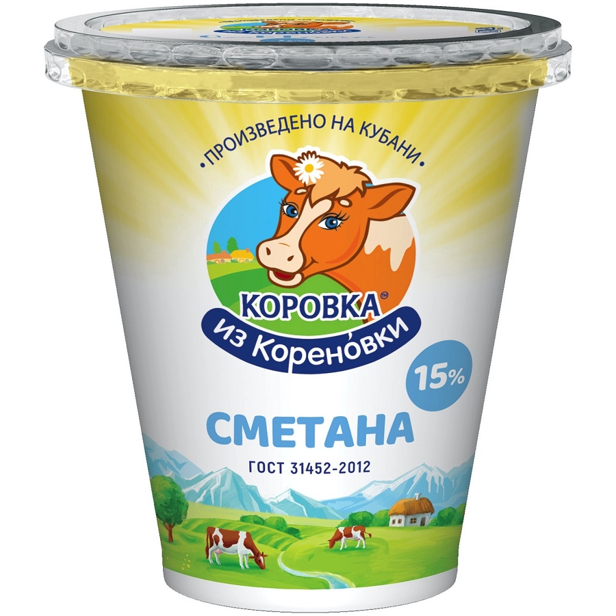 Сметана 15% Коровка из Кореновки 300г шт - интернет-магазин Близнецы