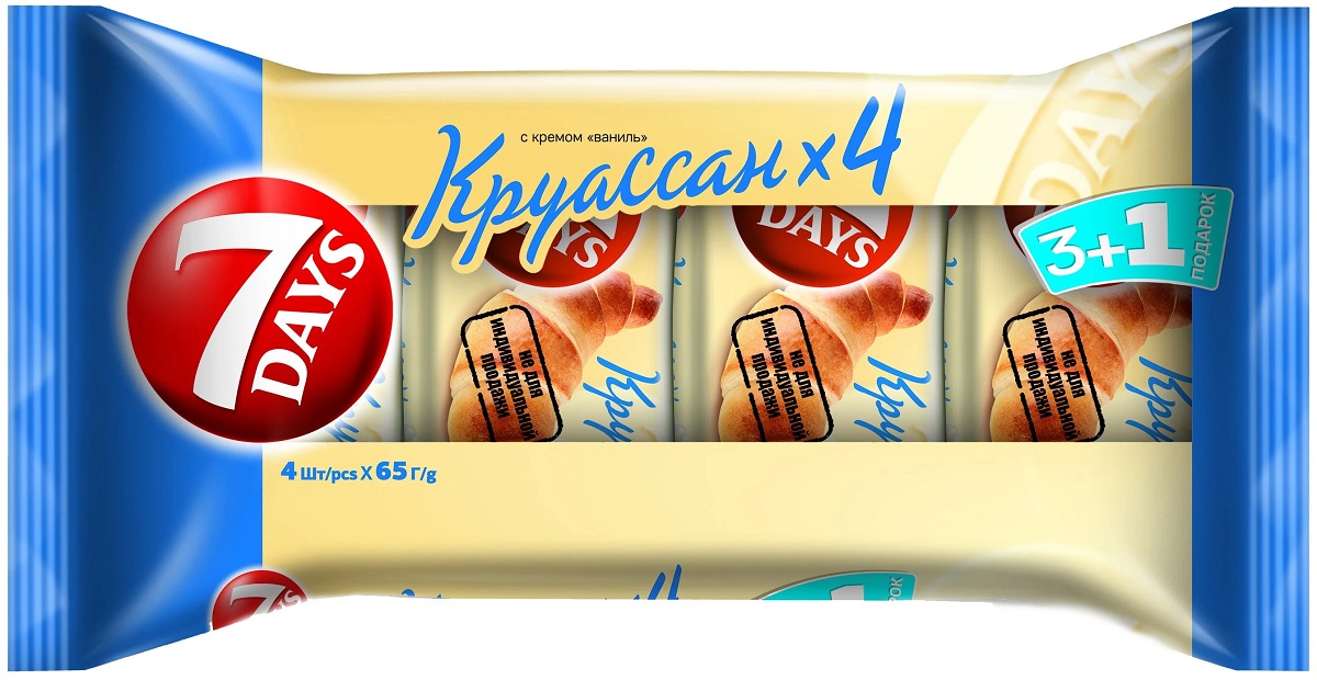 Круассаны 7 Дней Ваниль (4*65г) 65г - интернет-магазин Близнецы