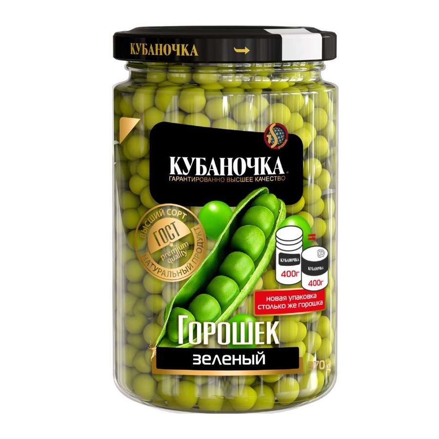 Горошек зеленый Кубаночка консервированный, 370 г