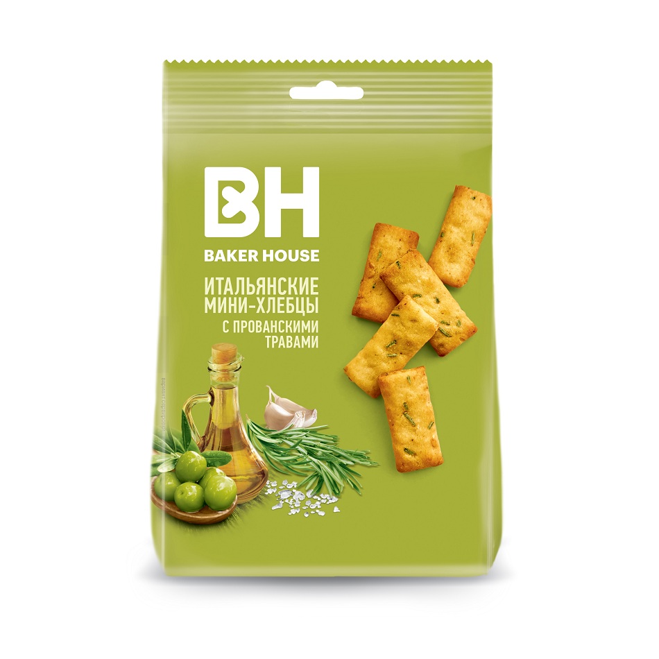 Хлебцы BAKER HOUSE (мини) с прованск травами,оливков маслом и морск солью 110г шт - интернет-магазин Близнецы