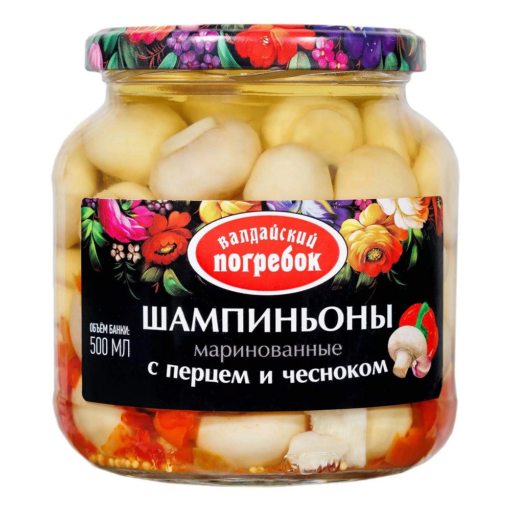 Грибы Шампиньоны марин с перцем и чесн   Валдайский погребок   - интернет-магазин Близнецы