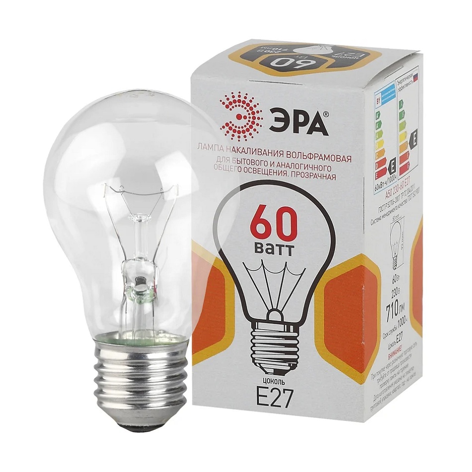 Лампа Накаливания Эра E27 60Вт А50  ЛОН - интернет-магазин Близнецы