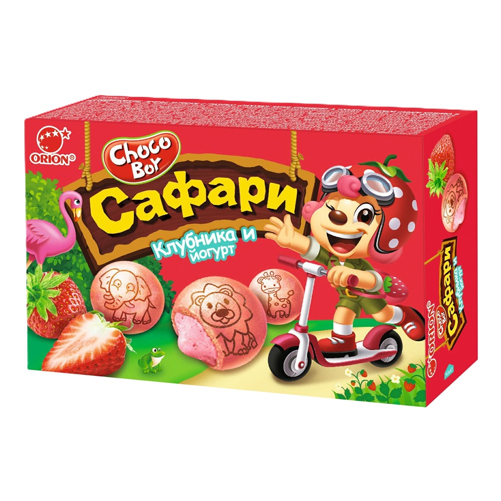 Печенье Orion Choco Boy Сафари клубника и йогурт, 39 г