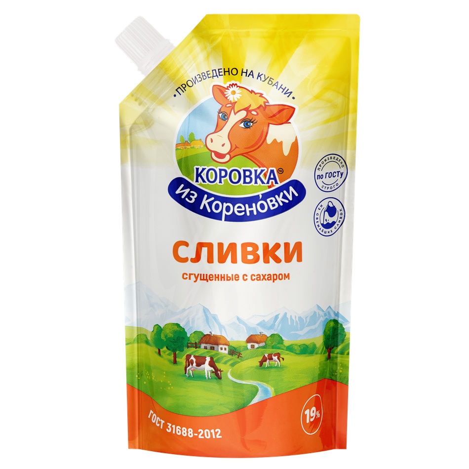 Сливки сгущ с сах 19% Коровка из Кореновки 270г дой пак  \СЩ - интернет-магазин Близнецы